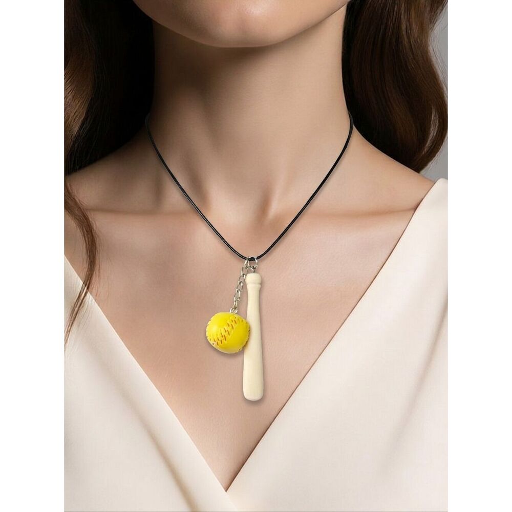 Softball Bat & Ball Necklace Game Day Sports Mom Jewelry Fan Team Spirit Player